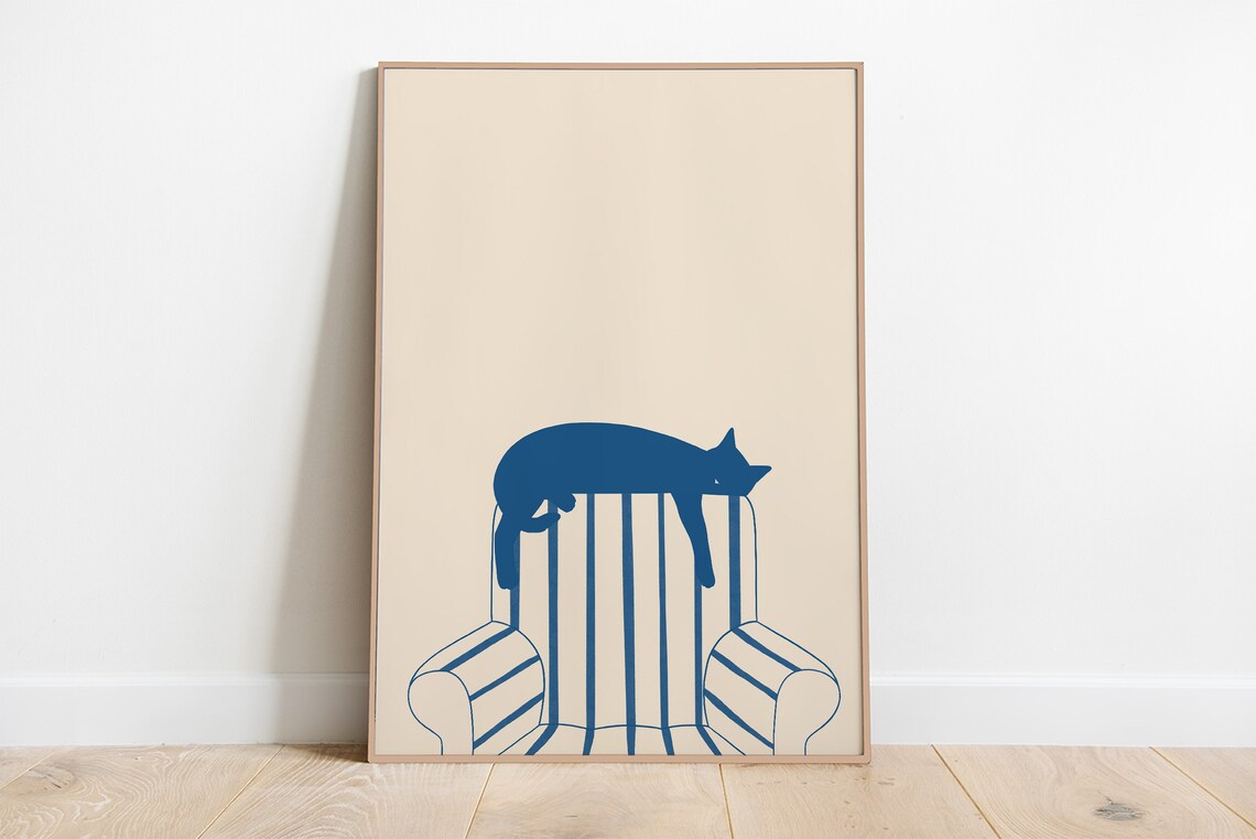 Sleepy Cat Illustrated Art Print, Cute Cat Lover Gift - Image 3