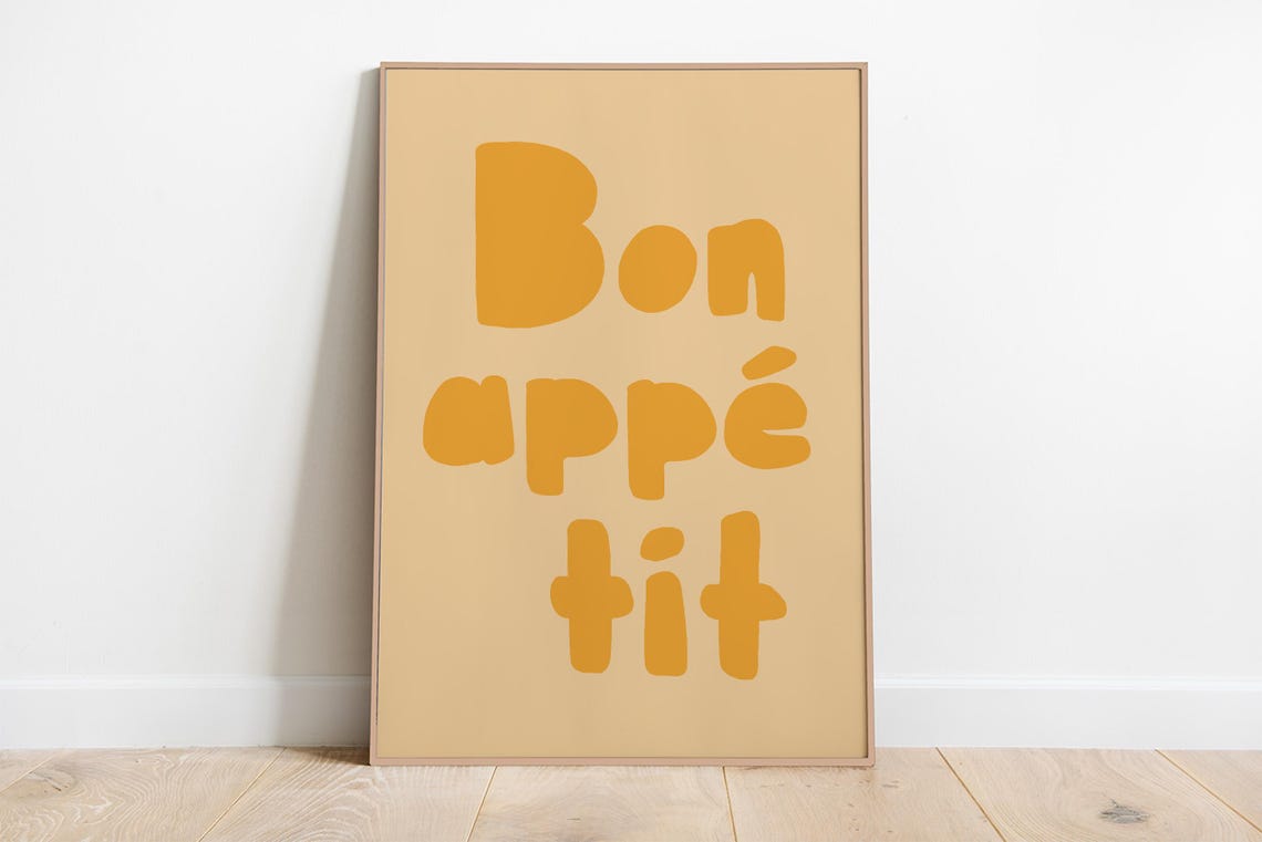 Bon Appetit Chunky Playful Orange Typography French Kitchen Wall Art - Image 2
