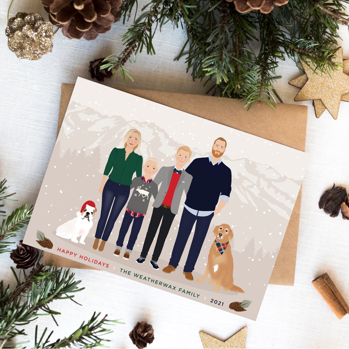 Personalized Family Portrait Christmas Art Print