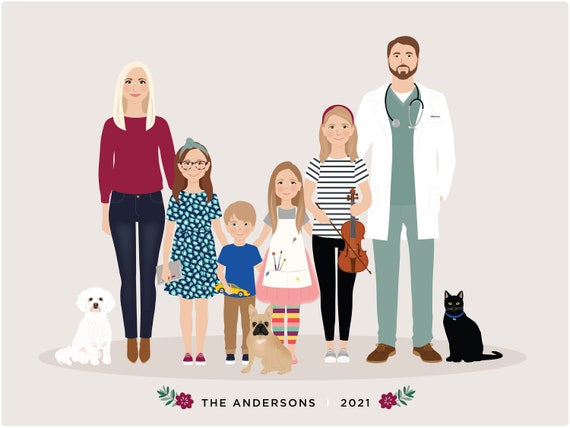 Custom Family Portrait, Personalized Portrait