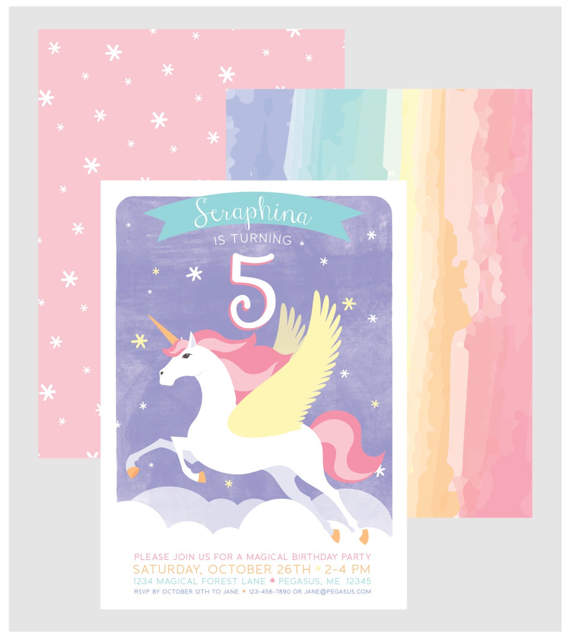 Unicorn Birthday Invitation Pegasus Birthday Unicorn Birthday Rainbow Unicorn