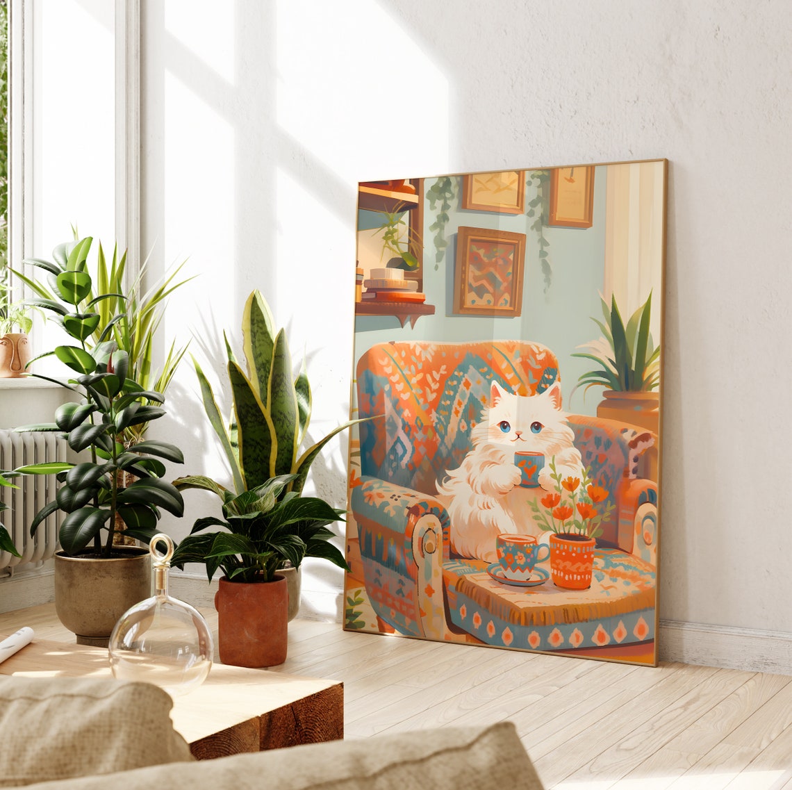 Cute Longhair Cat Print, Coffee Cat Gift - Image 3