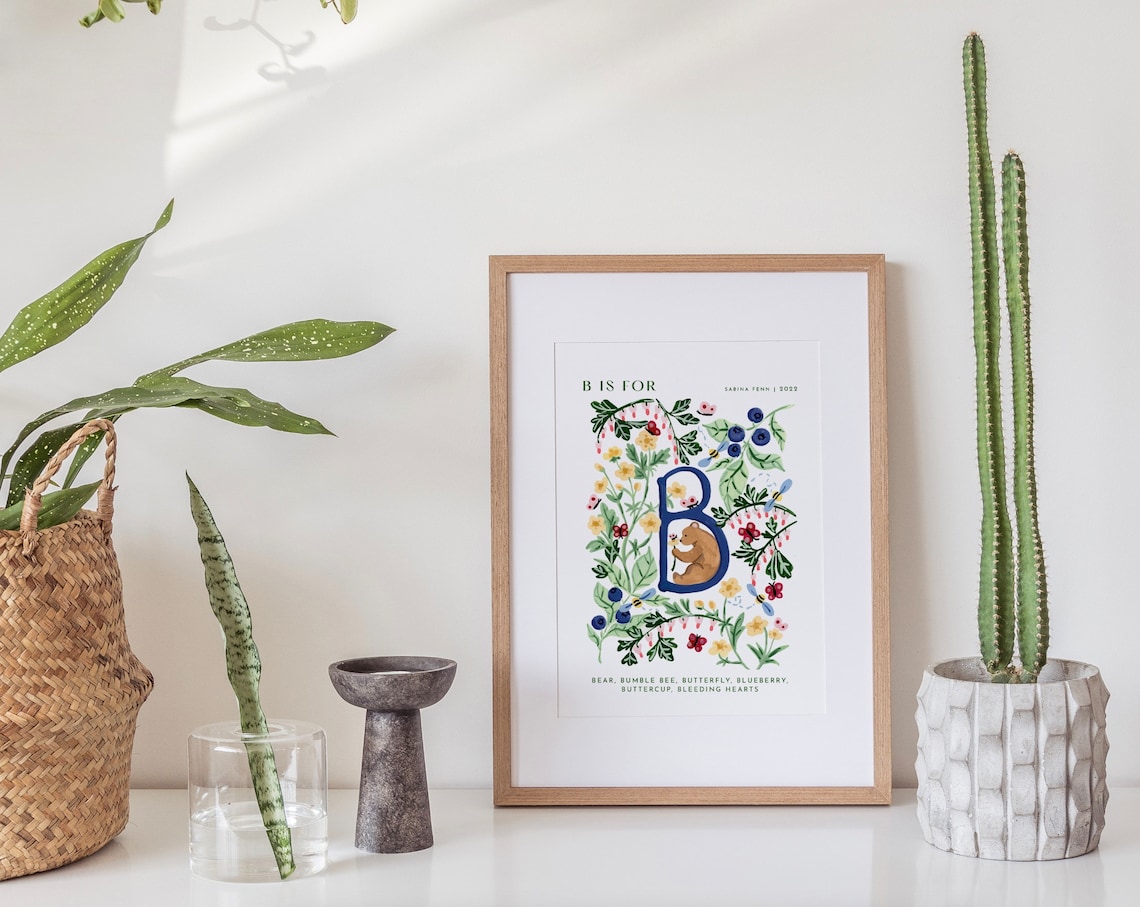 Monogram B Art Print, Nursery Alphabet Decor - Image 2