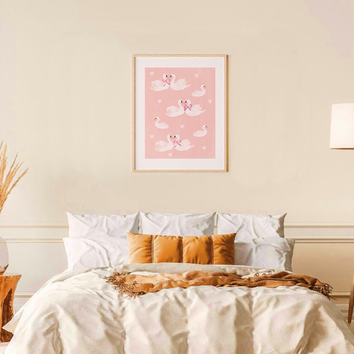 Love Birds Art Print, Cute Swan Painting - Image 3