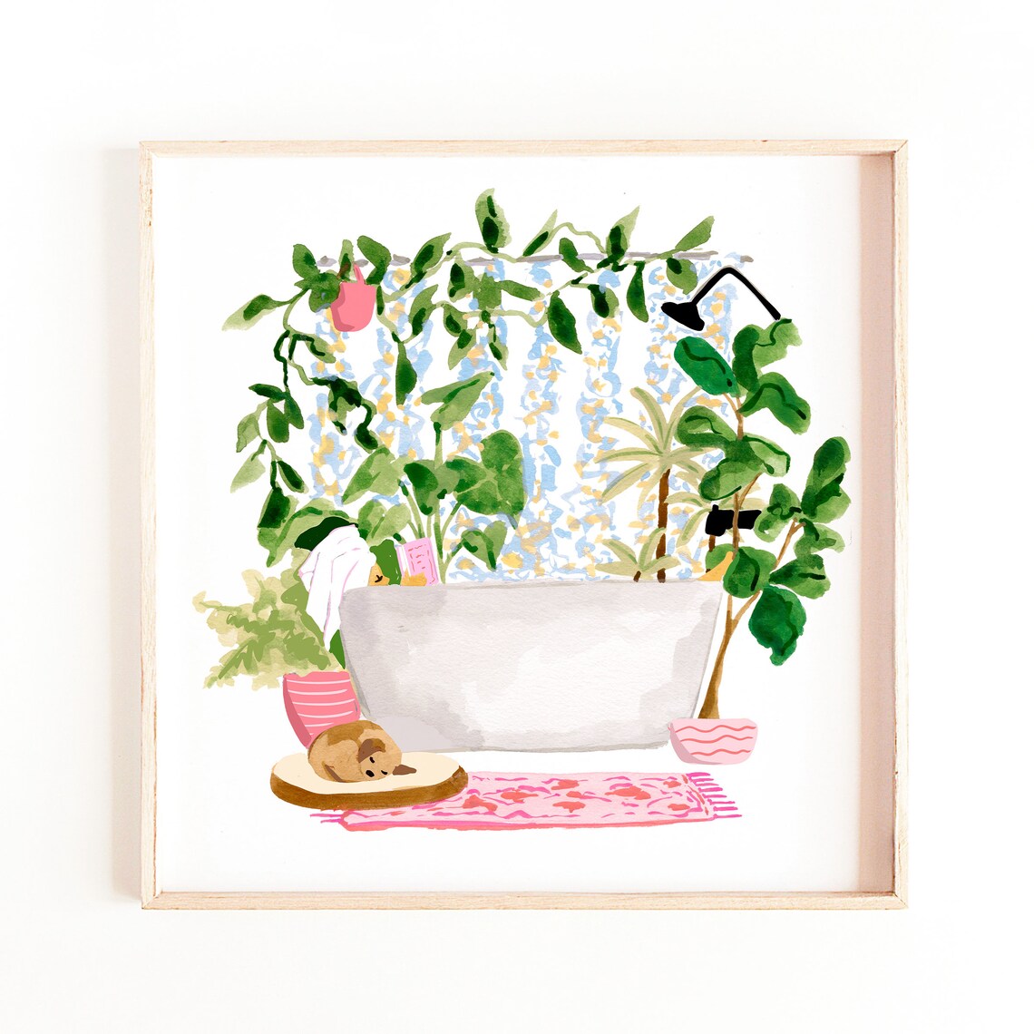 Plant Bath Watercolor Art Print for Bathroom Decor