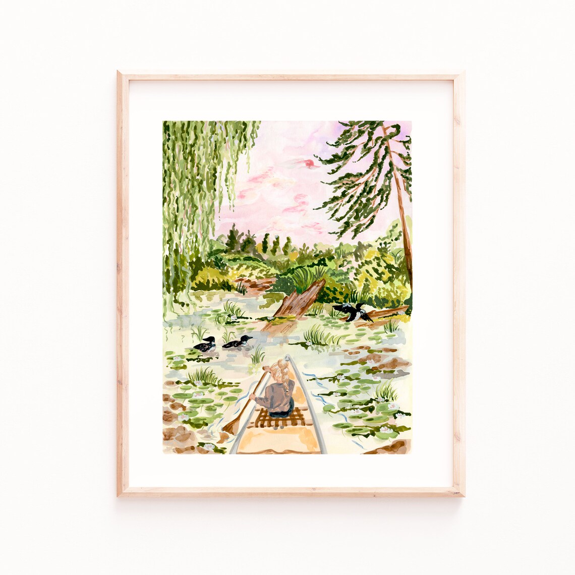 Canoeing on the Pond Landscape Art Print