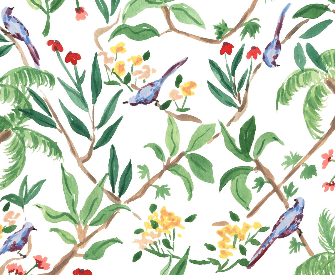 Jungle Birds III Watercolor Gouache Art Print - Image 4