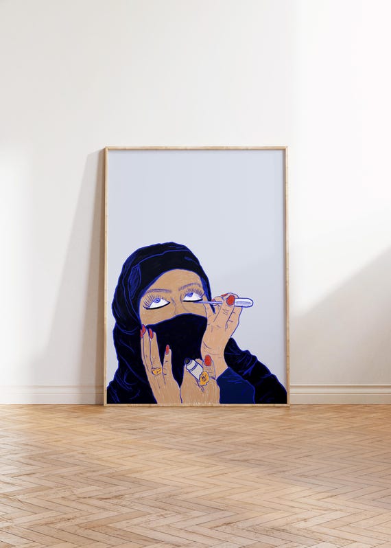 Arabic Kohl Women Illustration Poster Print Download Middle Eastern Gesture Girlhood Friendship Gift Gallery Wall Art