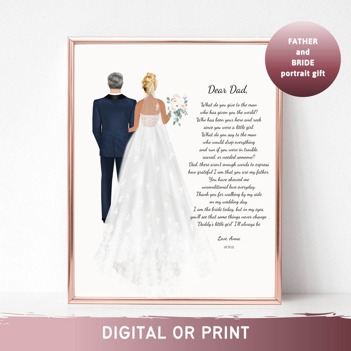 Father Of The Bride Dear Dad Thank You For Walking By Me Poster