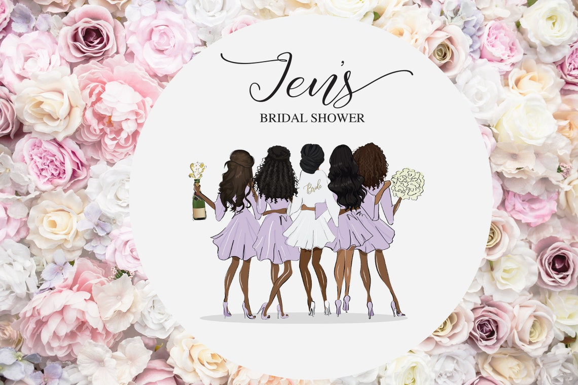 Jen's Bridal Shower Bride with Bridesmaids Floral Circle Wall Art