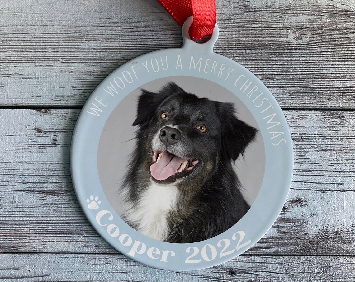 Custom Pet Photo Flat Metal Christmas Ornament 1 Sided 3 Light Weight Aluminum Power Coated Metal Ribbon Choice Free Usa Shipping