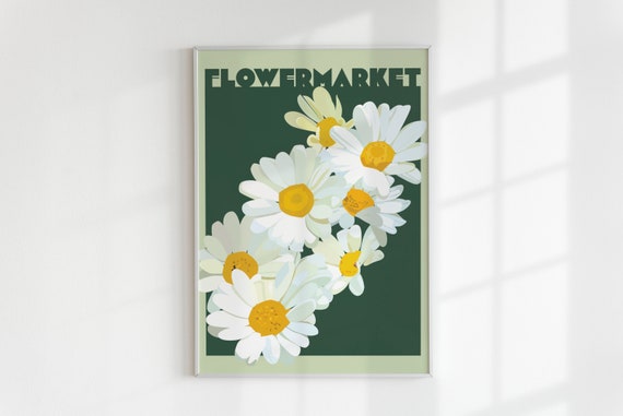 Flower Market Daisy Print Poster Art Hosting Decor Botanical Wall Kitchen Cute