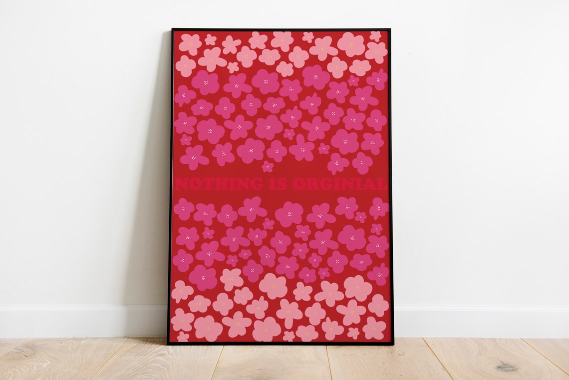 Pink Floral Pattern Statement Quote Red Background Decor Poster