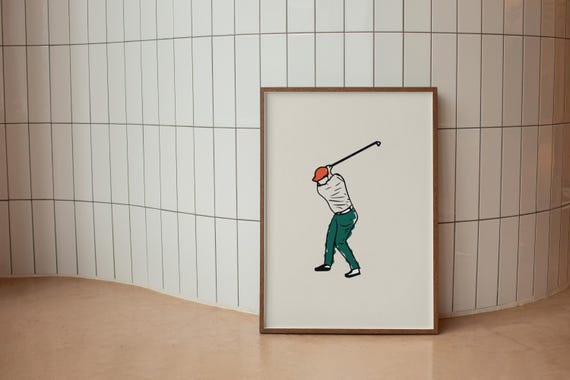 Preppy Dorm Art For Golf Lover Minimalist Poster Bedroom Print Hand Drawn Sports Fan Wall