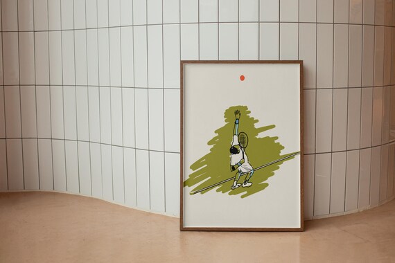 Tennis Serve Minimalist Illustration Green Brushstroke Sports Poster