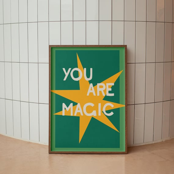 Neutral Newborn Poster Green Print For Nursery Boy Kids Bedroom Magic Typography Handwritten Room Decor