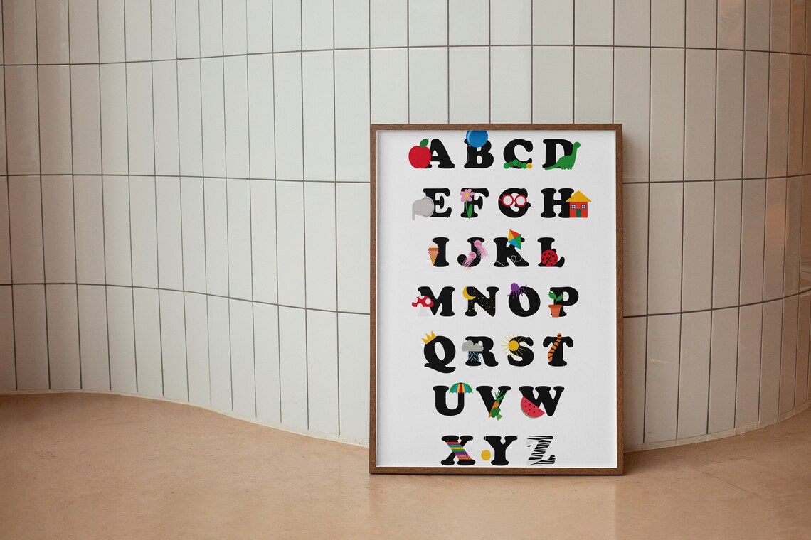 ABC Alphabet Chart Colorful Kids Letters Nursery Decor Poster