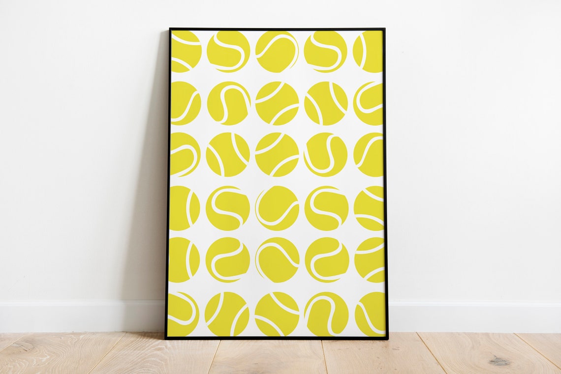 Yellow Tennis Ball Pattern Grid Minimalist Sports Wall Poster