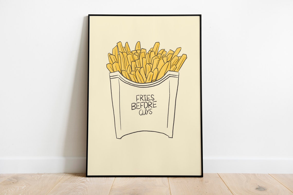 Fries Before Guys Fun Food Pun French Fries Kitchen Retro Poster