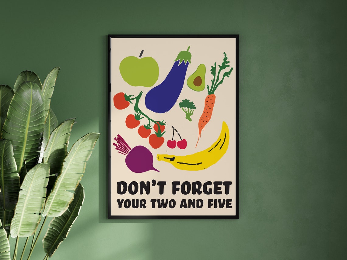 Colorful Fruit Vegetable Illustration Kitchen Two And Five Poster