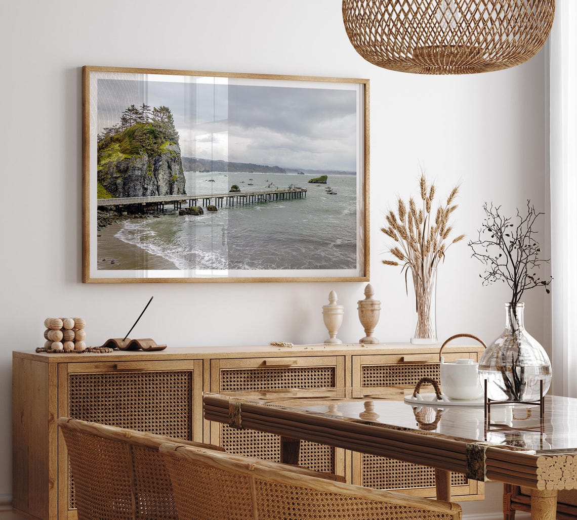 Pacific Northwest Coast Long Pier Sea Stacks Moody Gray Ocean Poster - Image 4
