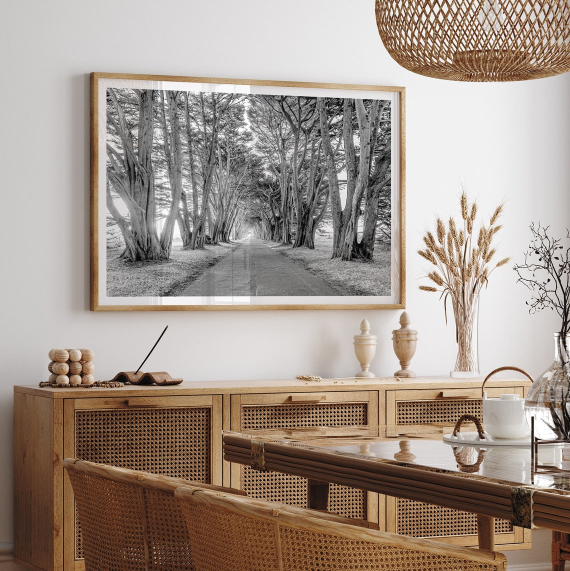 Cypress Tree Tunnel Black And White Road Forest Pathway Travel Poster - Image 4