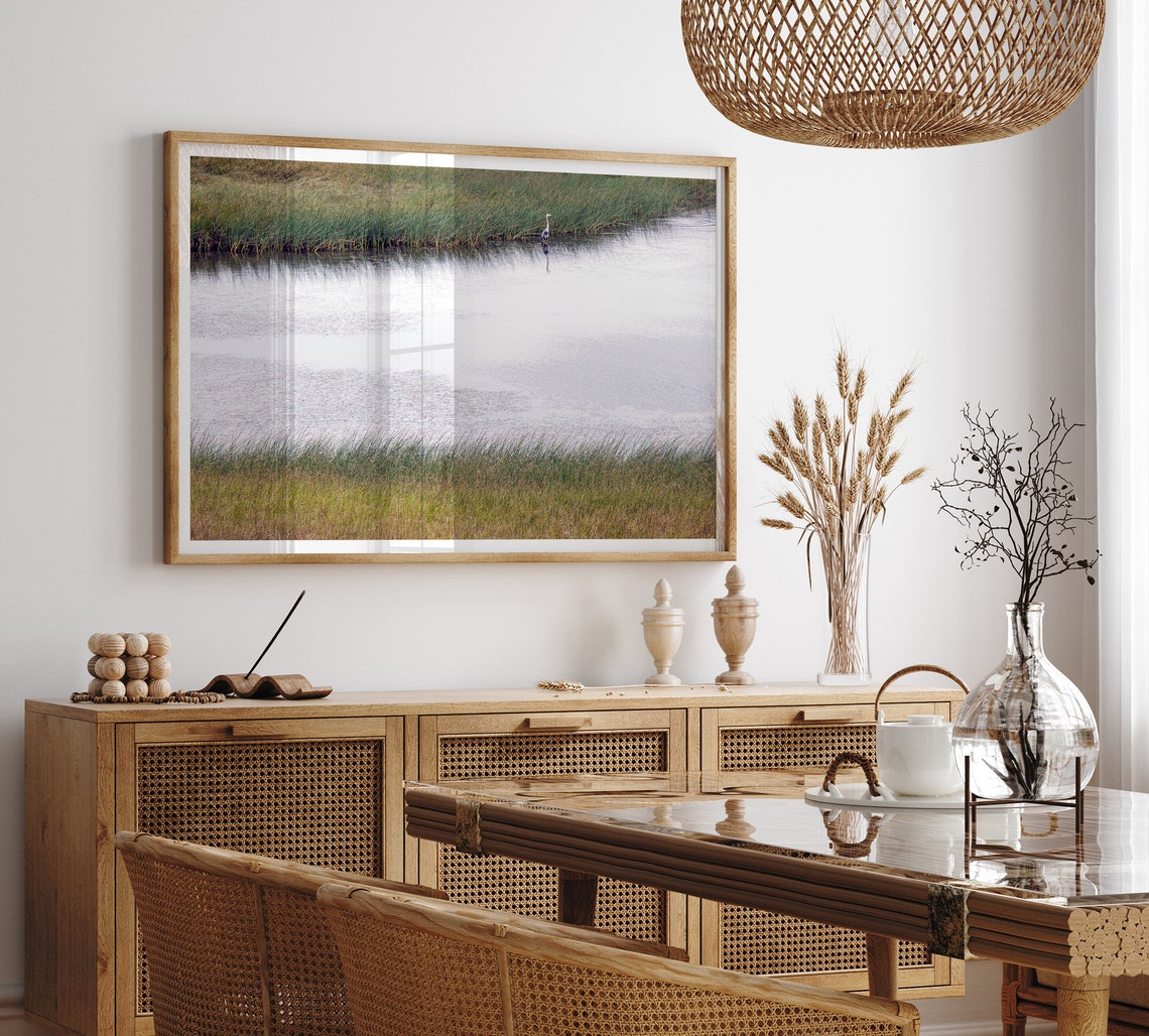 Serene Marsh Wetland Great Blue Heron In Reeds Calm Nature Poster - Image 2
