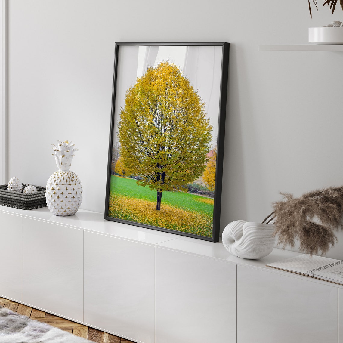 Golden Autumn Tree In Park Fall Foliage Carpet Serene Nature Poster - Image 2