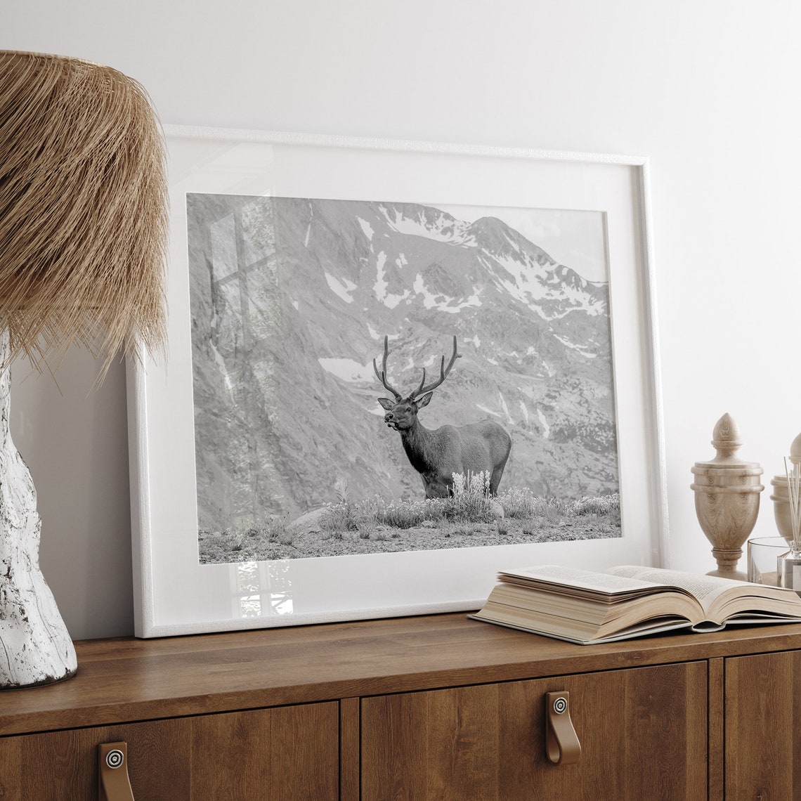 Rocky Mountain Bull Elk Antlers Snowy Peak Meadow Wildlife Poster - Image 4