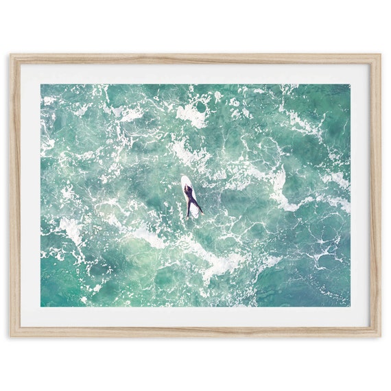 Fine Art Paddle Out Surfing Print Aerial Surfboard Beach Photography Ocean Wall Art Framed Surf Poster For Beach House Or Home Decor