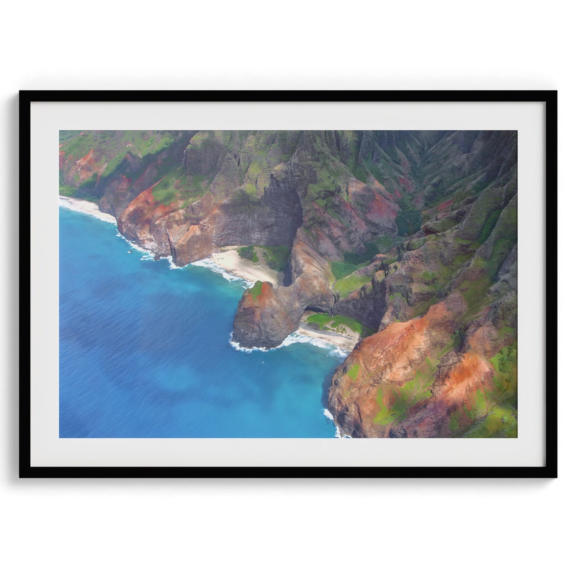 Na Pali Coast Kauai Aerial View Emerald Cliffs Turquoise Ocean Poster - Image 2