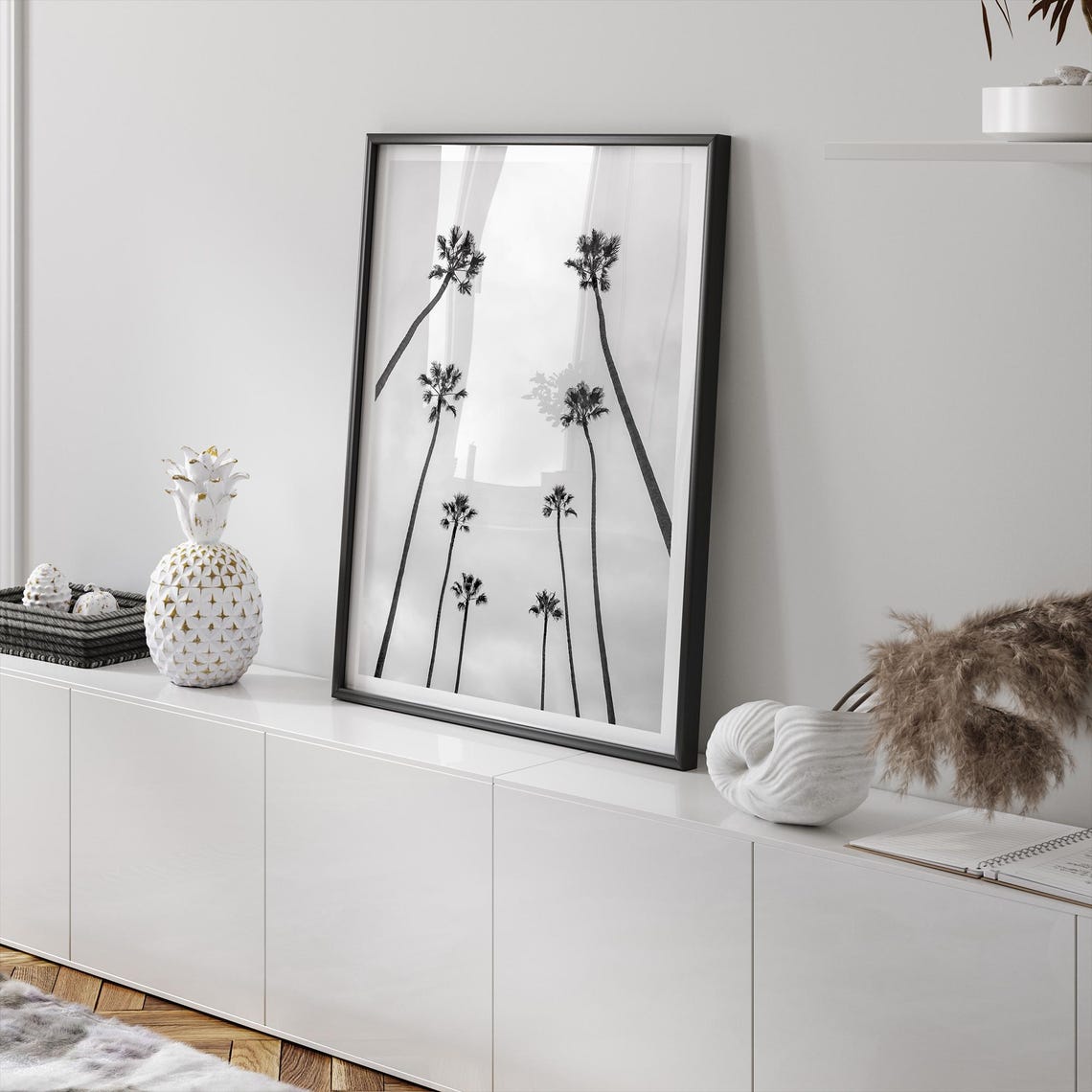 California Palm Trees From Below Black And White Minimalist Poster - Image 3