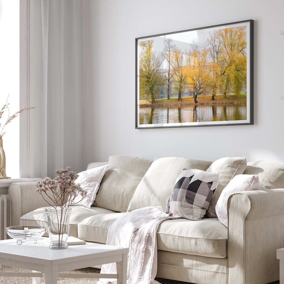 Prague Czech Autumn Trees Along River Golden Reflections Poster - Image 2