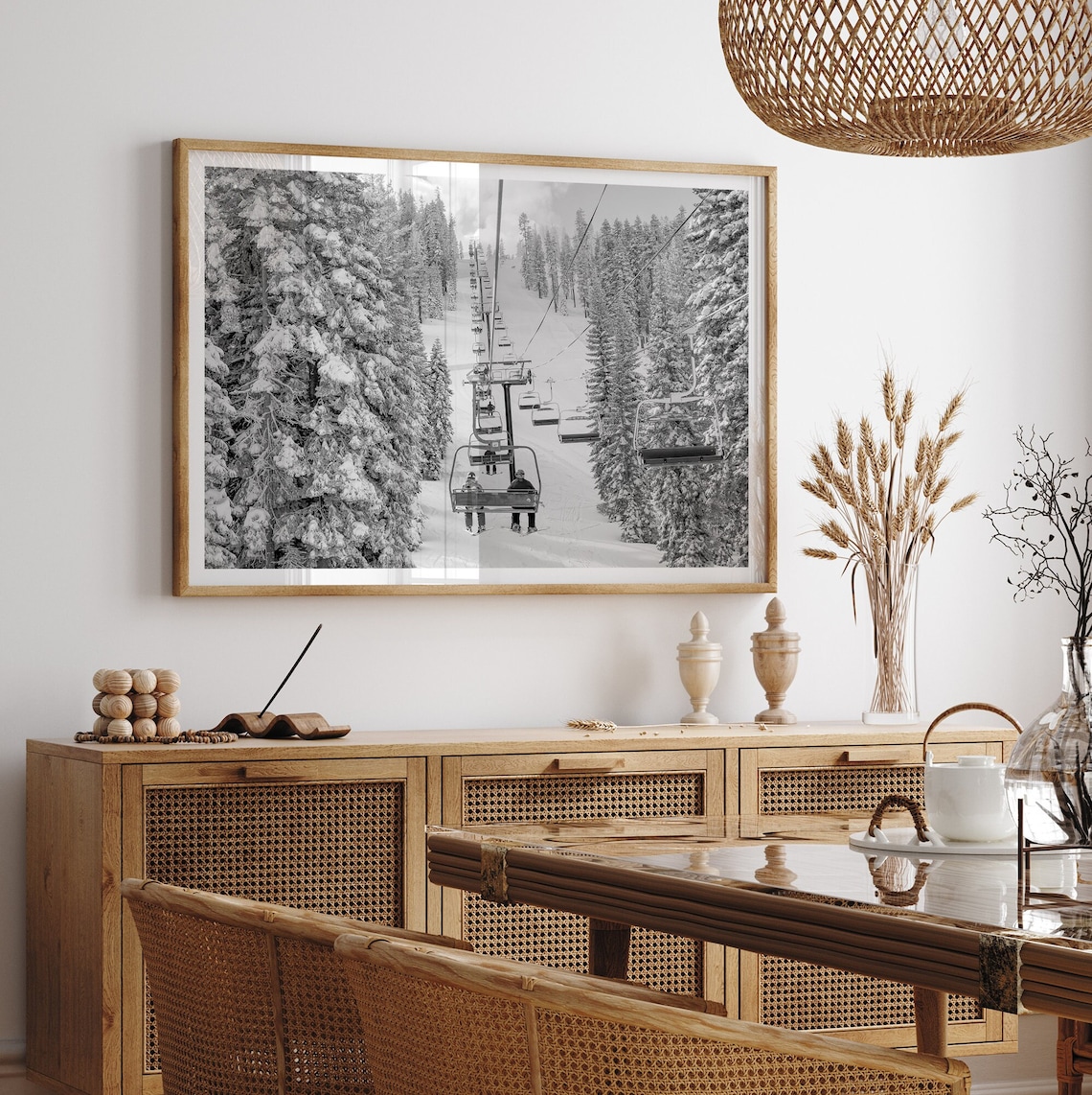 Mountain Ski Print, Black-And-White Winter Forest - Image 5