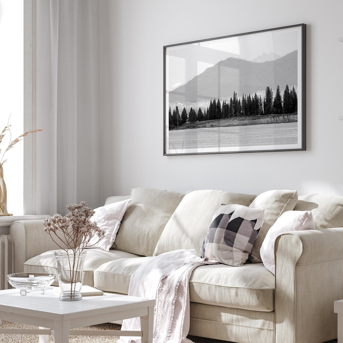 Lake Trees Black And White Forest Wall Art Print - Image 3