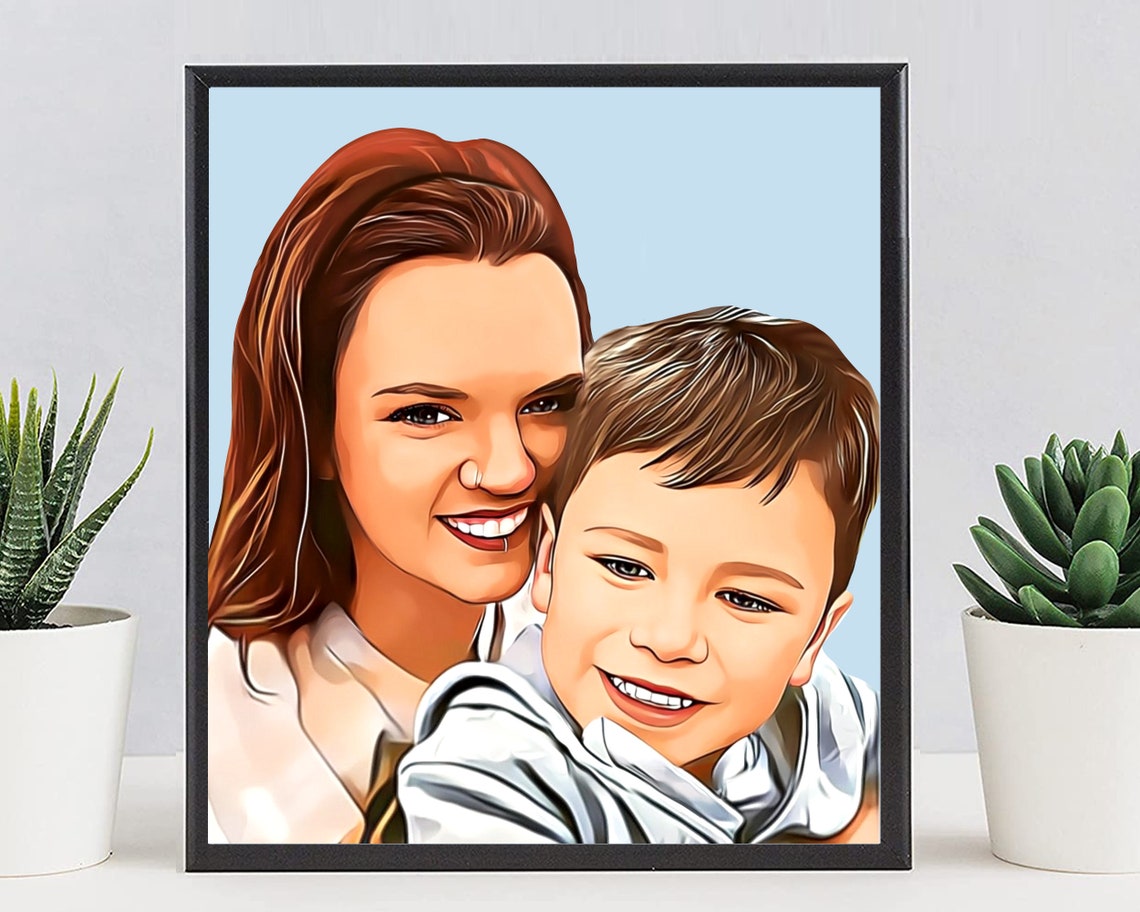 Joyful Mother Lifting Her Laughing Son Cartoon Pop Art Family Poster - Image 2