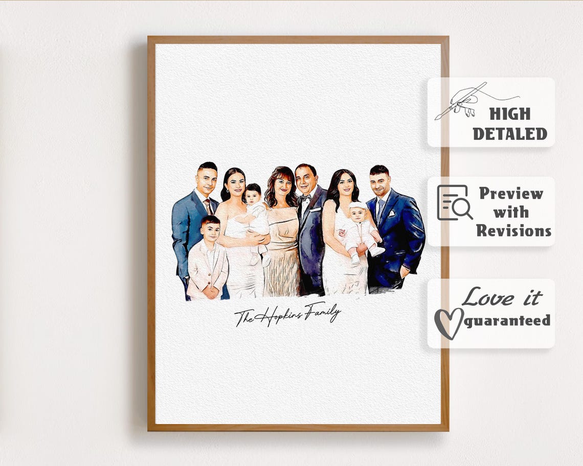 Custom Big Family Portrait Holiday Family Painting Watercolor Family Xmas Family Christmas Drawing Personalized Large Family Art