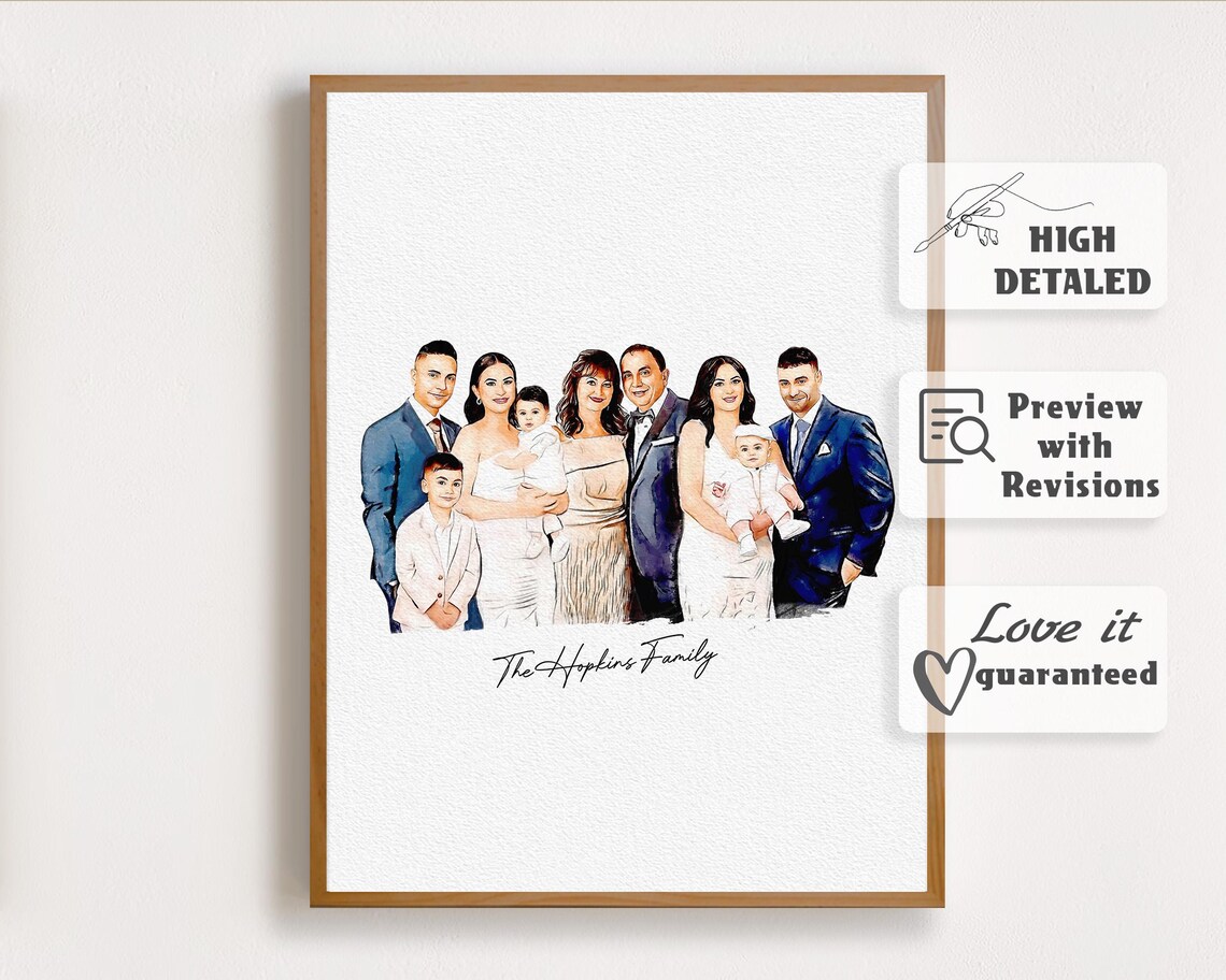 The Hopkins Family Big Family Group Watercolor Reunion Keepsake Poster