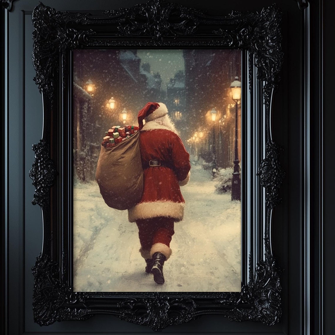 Santa Claus Is Coming To Town Print Vintage Christmas Wall Art Santa Oil Painting Print Victorian Dark Academia Winter Holiday 6 Xms037