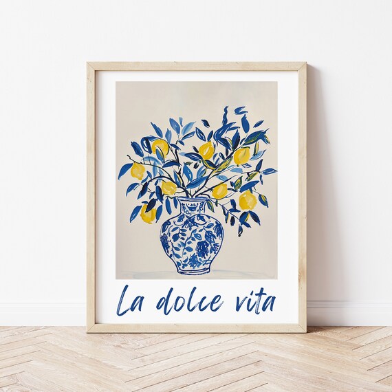 La Dolce Vita Lemon Tree Chinoiserie Vase Still Life Art Poster