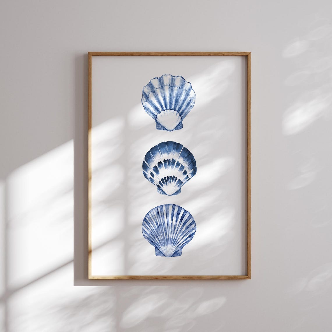 Blue Watercolor Seashell Trio Minimalist Coastal Beach Poster