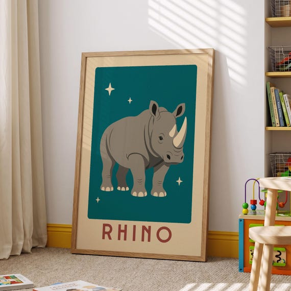 Rhino Nursery Print Safari Kids Room Decor Animal Wall Art