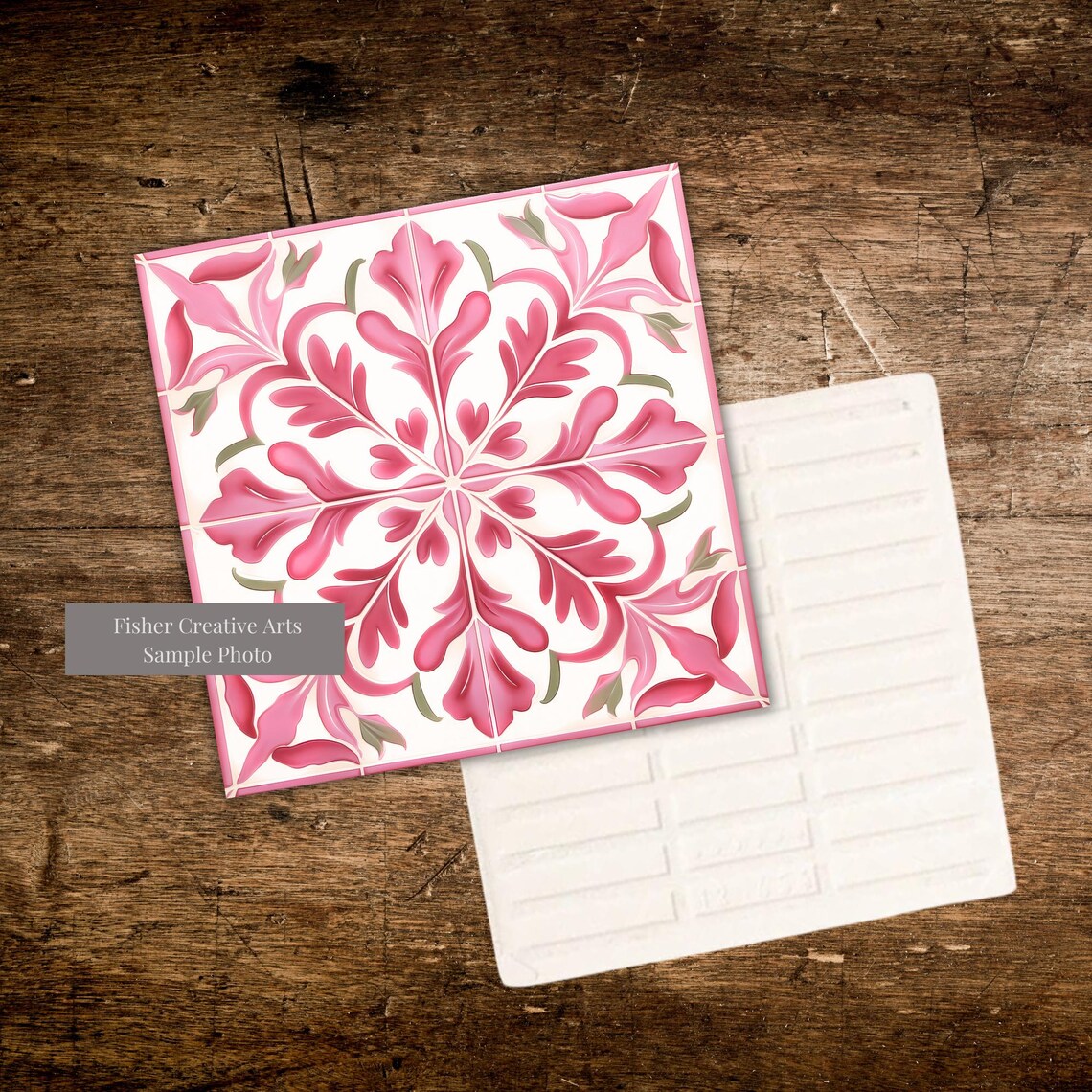 Spanish Azulejo Tile Art Print, Pink and White Decor - Image 2
