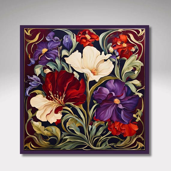 Pansy Art Nouveau Ceramic Tile, Floral Decor