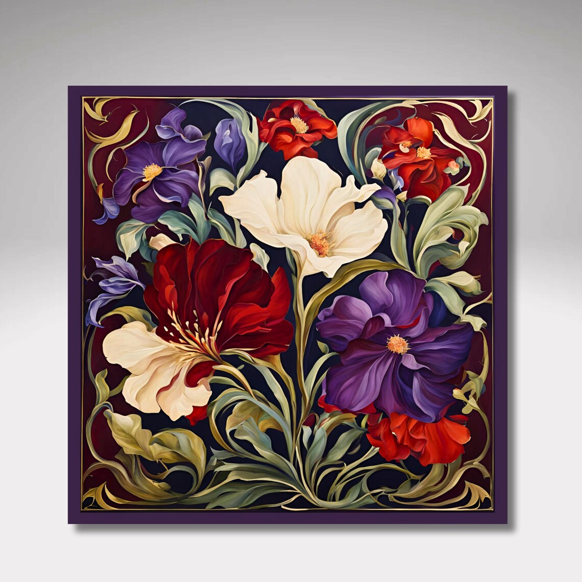 Pansy Art Nouveau Ceramic Tile, Floral Decor