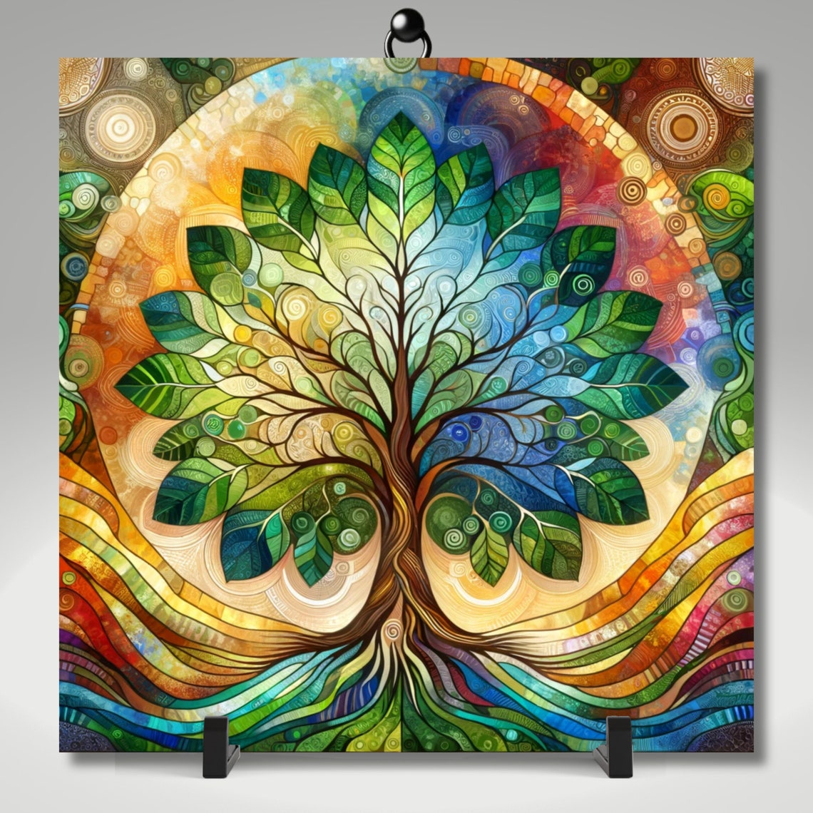 Abstract Stained Glass Look Tree Of Life Ceramic Art Tile Unique Home Decor Wall Art Decor Birthday Gift Decorative Accent Tile - Image 5