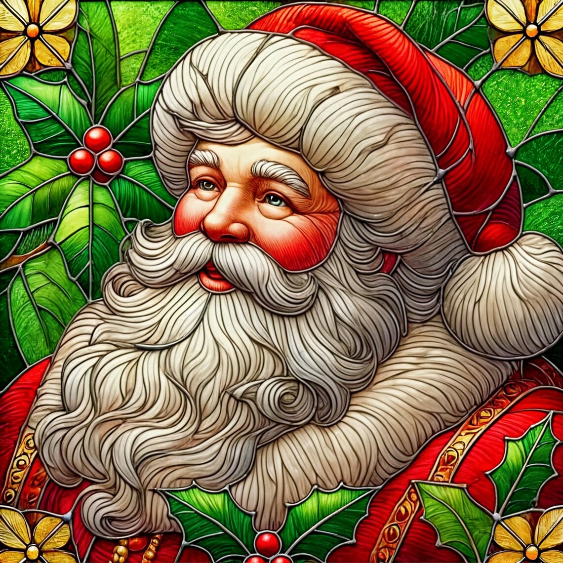 Santa Claus Stained Glass-Effect Holiday Art Print - Image 4