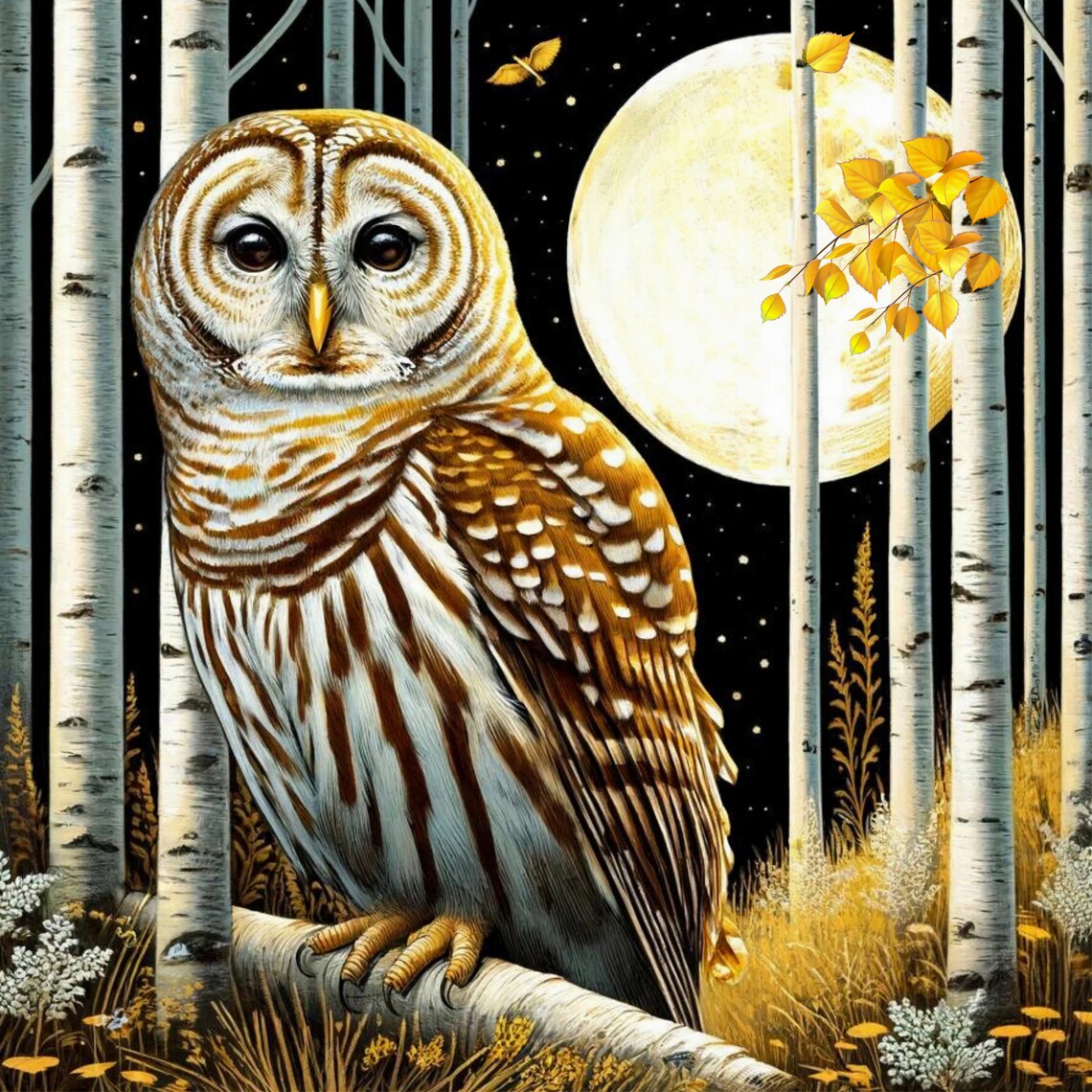 Barred Owl in Birch Trees Wall Art Print, Owl Decor - Image 4