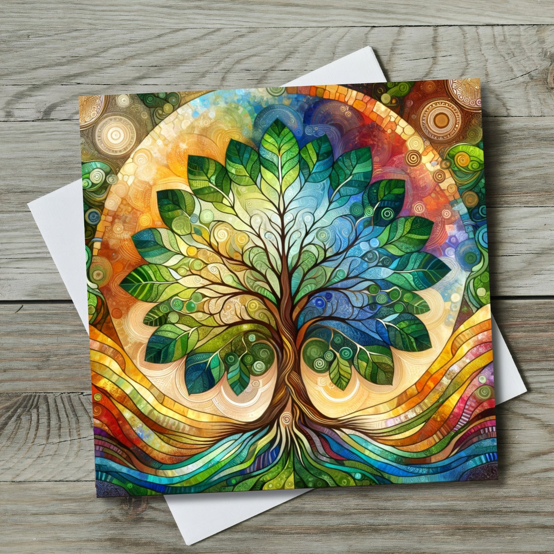 Abstract Stained Glass Look Tree Of Life Ceramic Art Tile Unique Home Decor Wall Art Decor Birthday Gift Decorative Accent Tile - Image 2