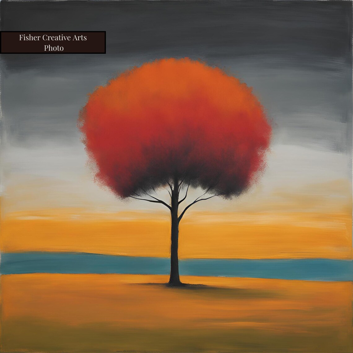 Expressionist Red Tree at Dawn, Minimalist Art Print - Image 4